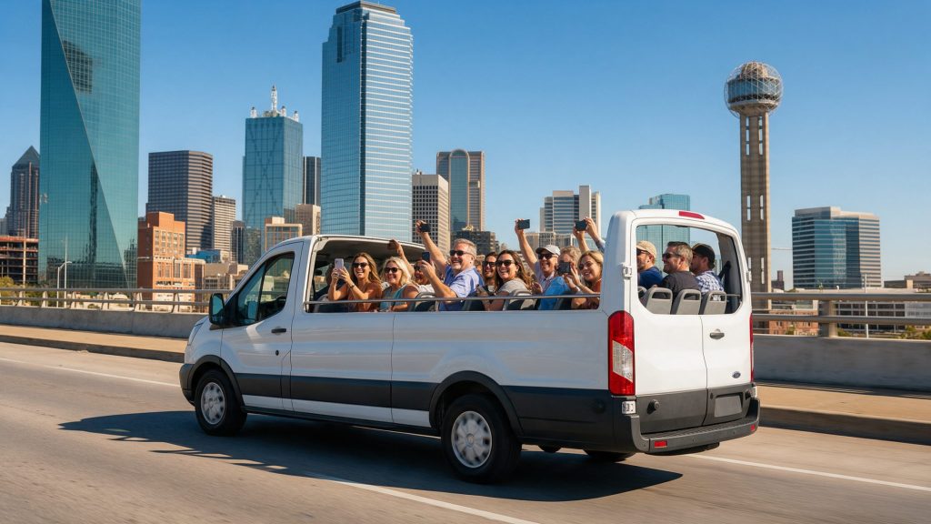 Open air van tour in downtown Dallas