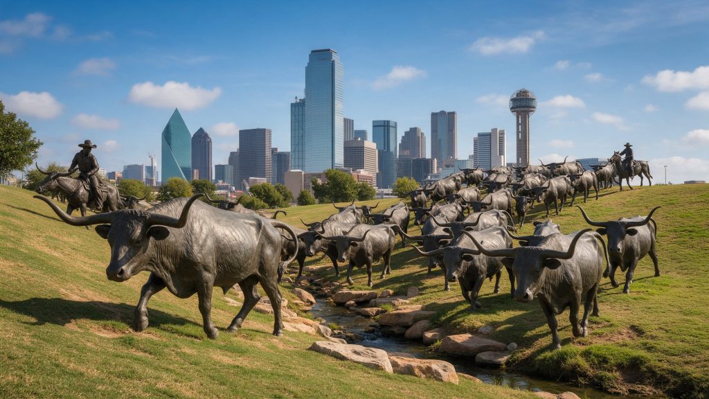 Pioneer Plaza bronze cattle drive, Dallas